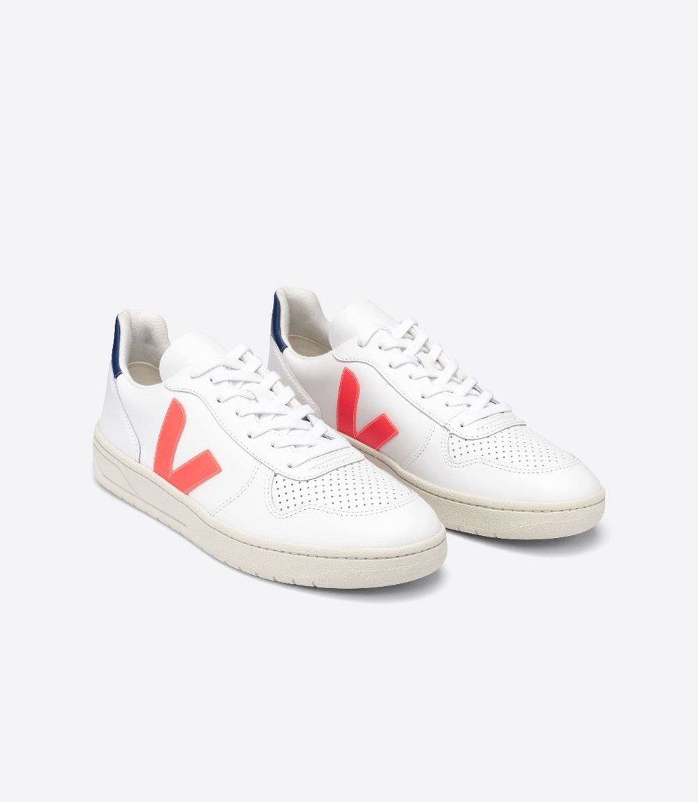 Veja Sneakers Mens - V-10 Leather - White/Orange - 2569PLQIS